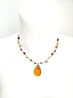 Handcrafted Amber Teardrop Pendant Necklace - Women Jewelry
